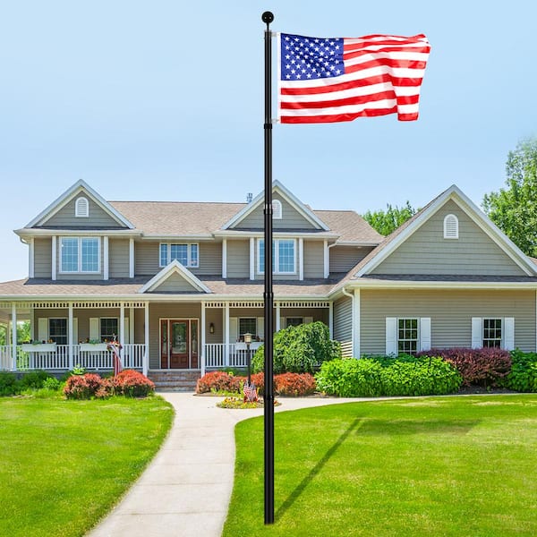 Aluminum Alloy Telescoping Flagpole Kit 20 ft. Heavy Duty in Ground Flagpoles for Outside, 3 Display Modes Flagpole