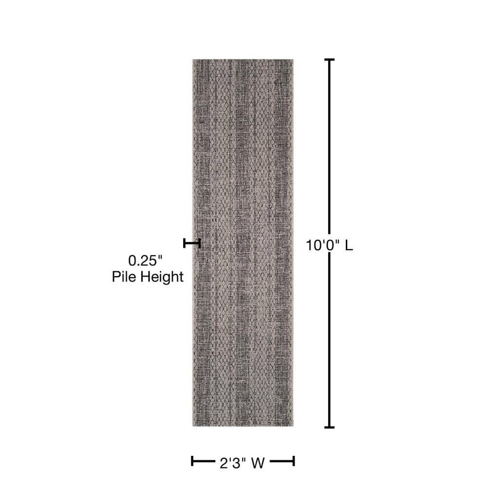 Light Grey and Black Synthetic Indoor/Outdoor Runner Rug