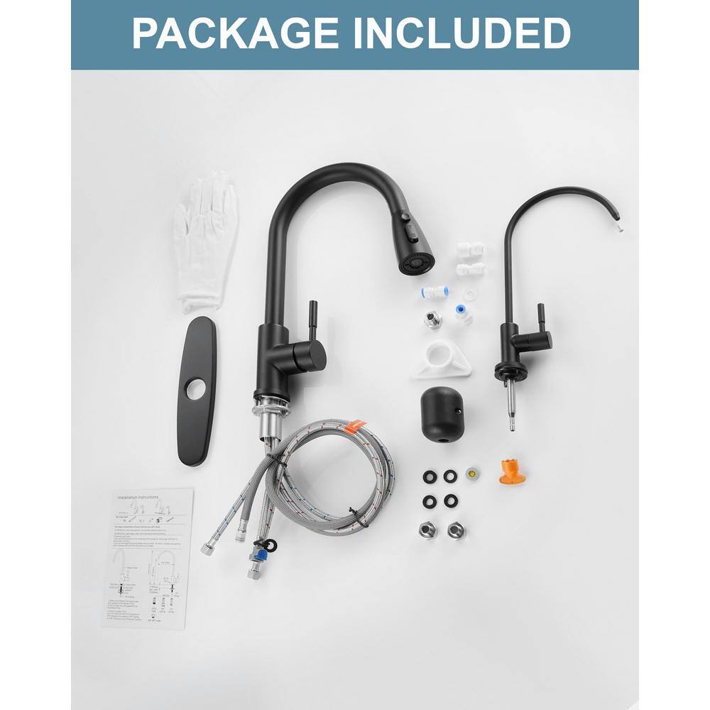 Matte Black Stainless Steel Pull-Down Kitchen Faucet with Water Filter