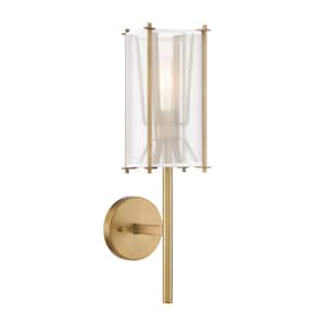 Daybreak 5.25 in. 1-Light Old Satin Bronze Glam Wall Sconce with Organza Fabric Shade