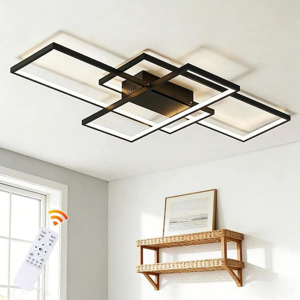 35.4 in. 50-Watt Modern Black Dimmable Integrated LED Flush Mount with Acrylic Shade For Kitchen Bedroom Living Room