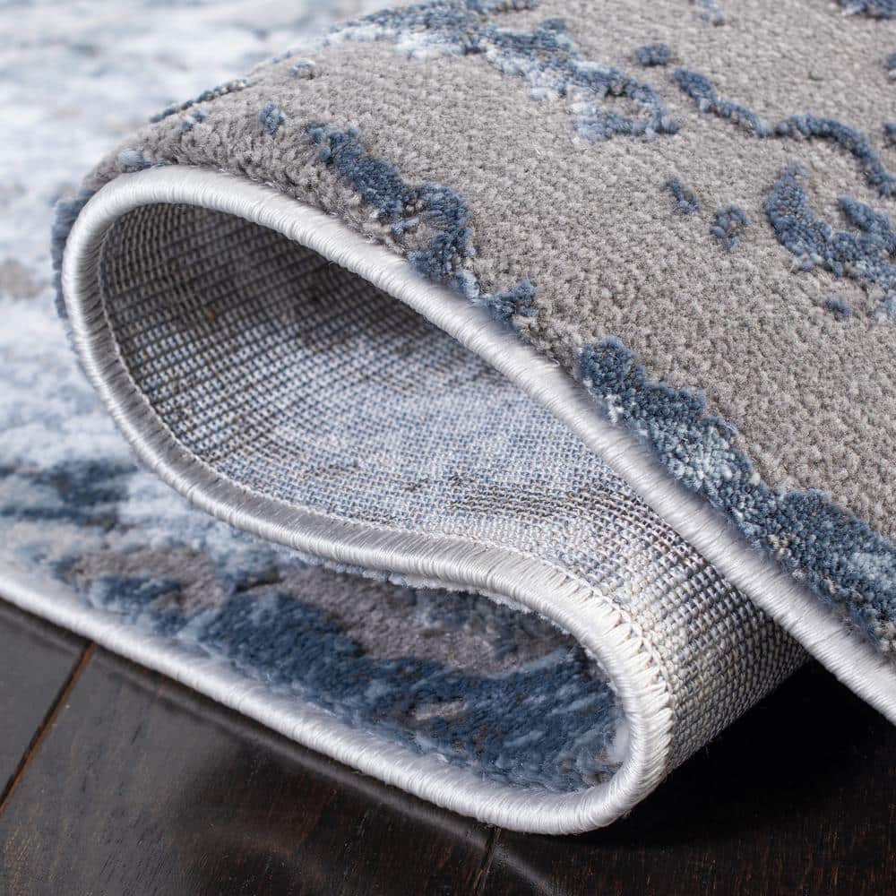 Blue and Gray Abstract Hand-knotted Reversible Area Rug