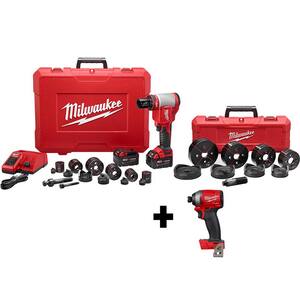 M18 18-Volt Lithium-Ion 1/2 in. to 4 in. Force Logic High Capacity Cordless Knockout Tool Kit w/ Die Set & Impact Driver