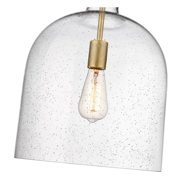 Unbranded - Pearson 12 in. 1-Light Rubbed Brass Pendant Light with Clear Seedy Glass Shade
