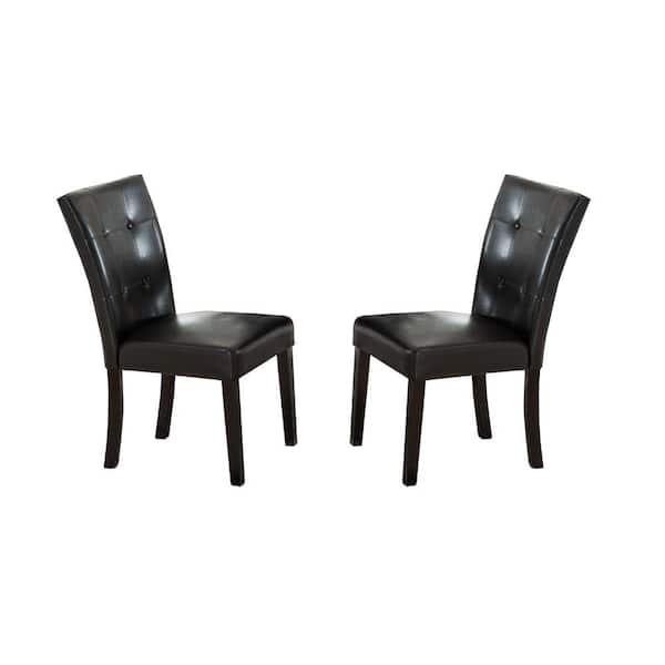 Benjara Brown Leather Tufted Dining Chair (Set of 2)