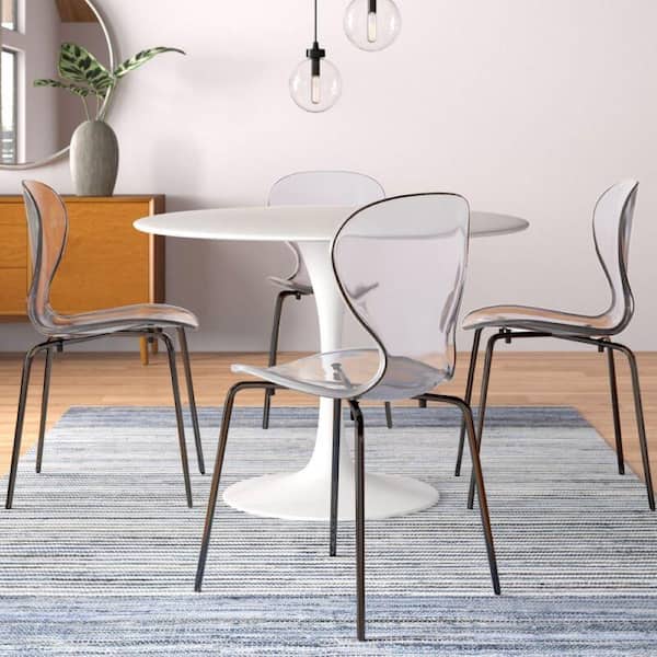 Leisuremod Oyster Modern Transparent Acrylic Dining Side Chair in Black Base Set of 2