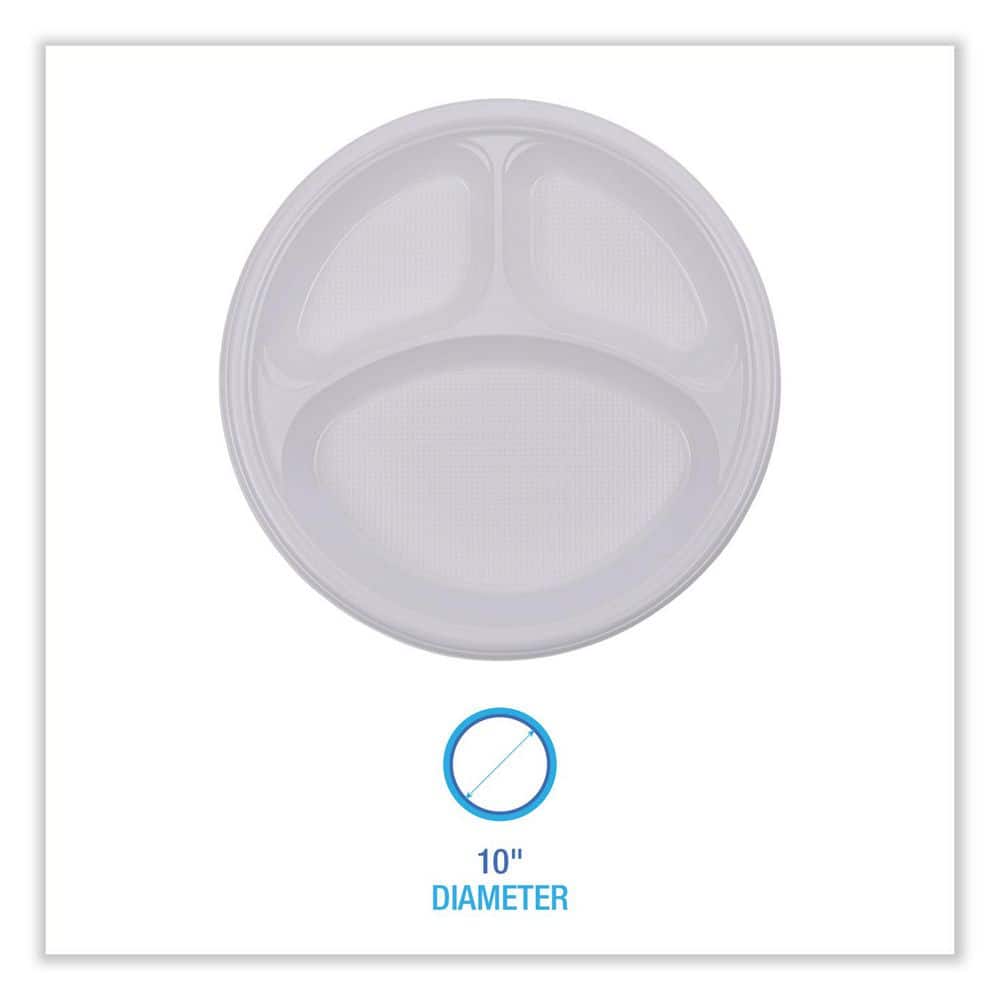 White 10-Inch Round Plastic Plate with 3 Compartments