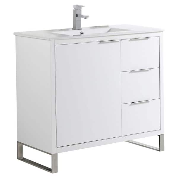 Opulence 36 in. W x 18 in. D x 33.5 in H. Bath Vanity in White Matte with White Ceramic Top