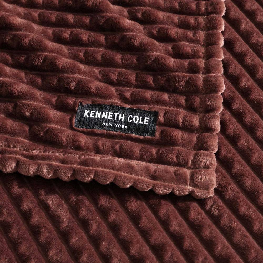 Kenneth Cole Red Textured Plush Fleece Throw Blanket
