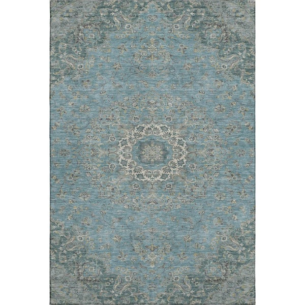 Mayfield Premium Machine Washable Abstract AMF2543 Teal 10 ft. x 14 ft. Area Rug