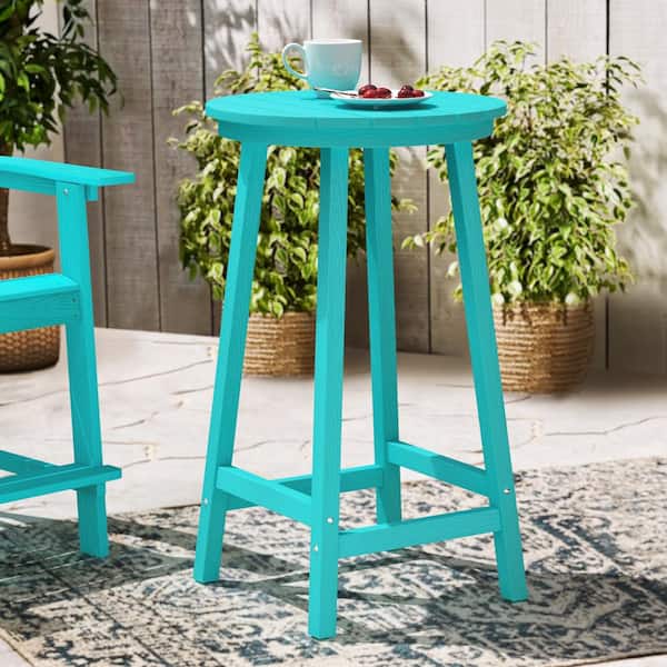 LUE BONA Sean 40 in. High Blue Plastic Round Patio Bistro Table