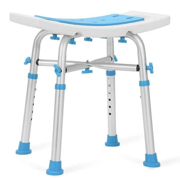 16.5 in. Heavy Duty Aluminum Shower Stool Chair for Elderly with Height Adjustable and Padded Seat in White/Blue