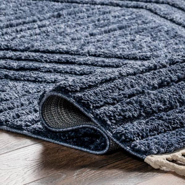 nuLOOM Risette Geometric Shag Tassel Blue 7 ft. 10 in. x 10 ft
