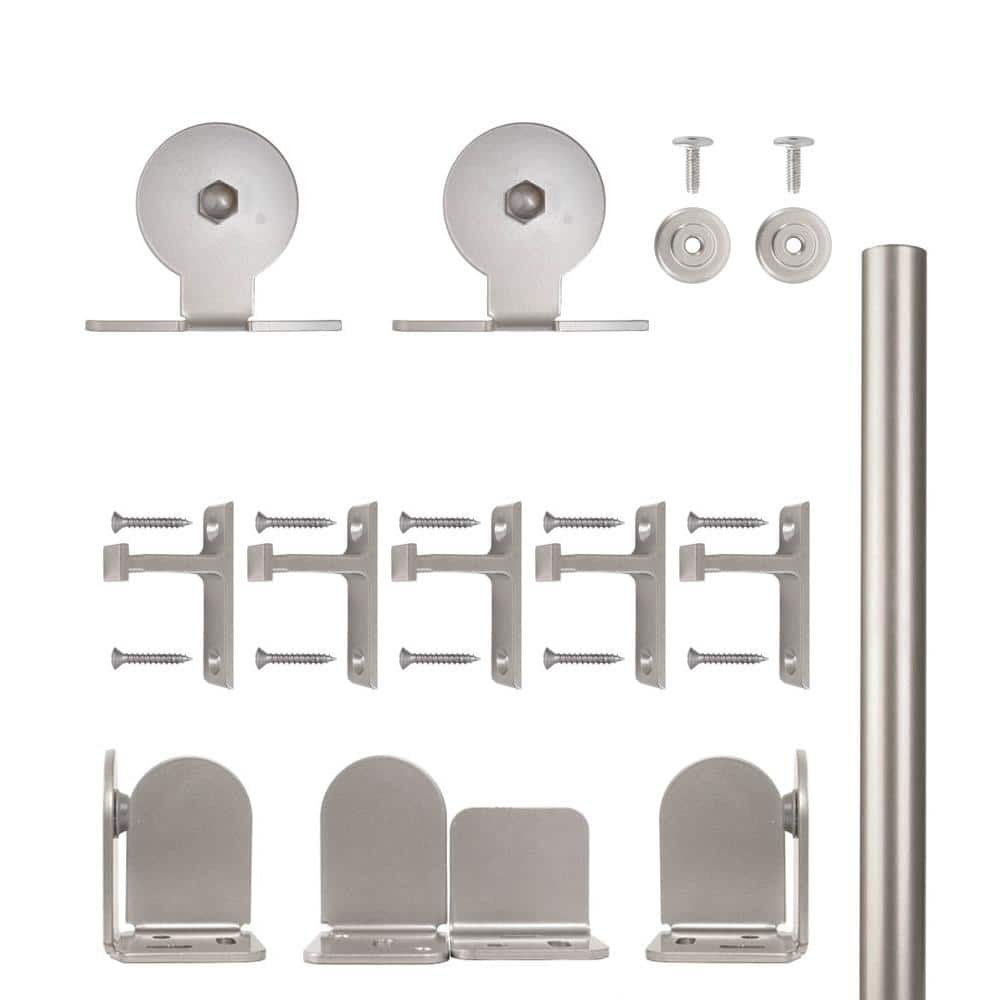 96 in. Top Mount Satin Nickel Sliding Barn Door Round Track and Hardware Ki