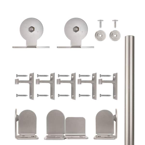 Unbranded 96 in. Top Mount Satin Nickel Sliding Barn Door Round Track and Hardware Kit