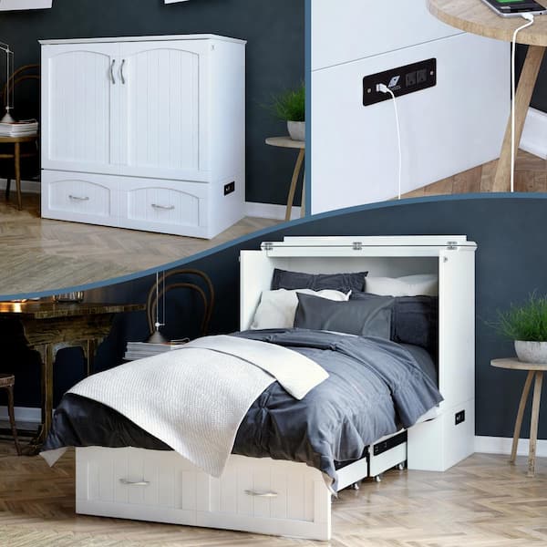 AFI Southampton White Murphy Bed Chest Twin XL with Charging Station
