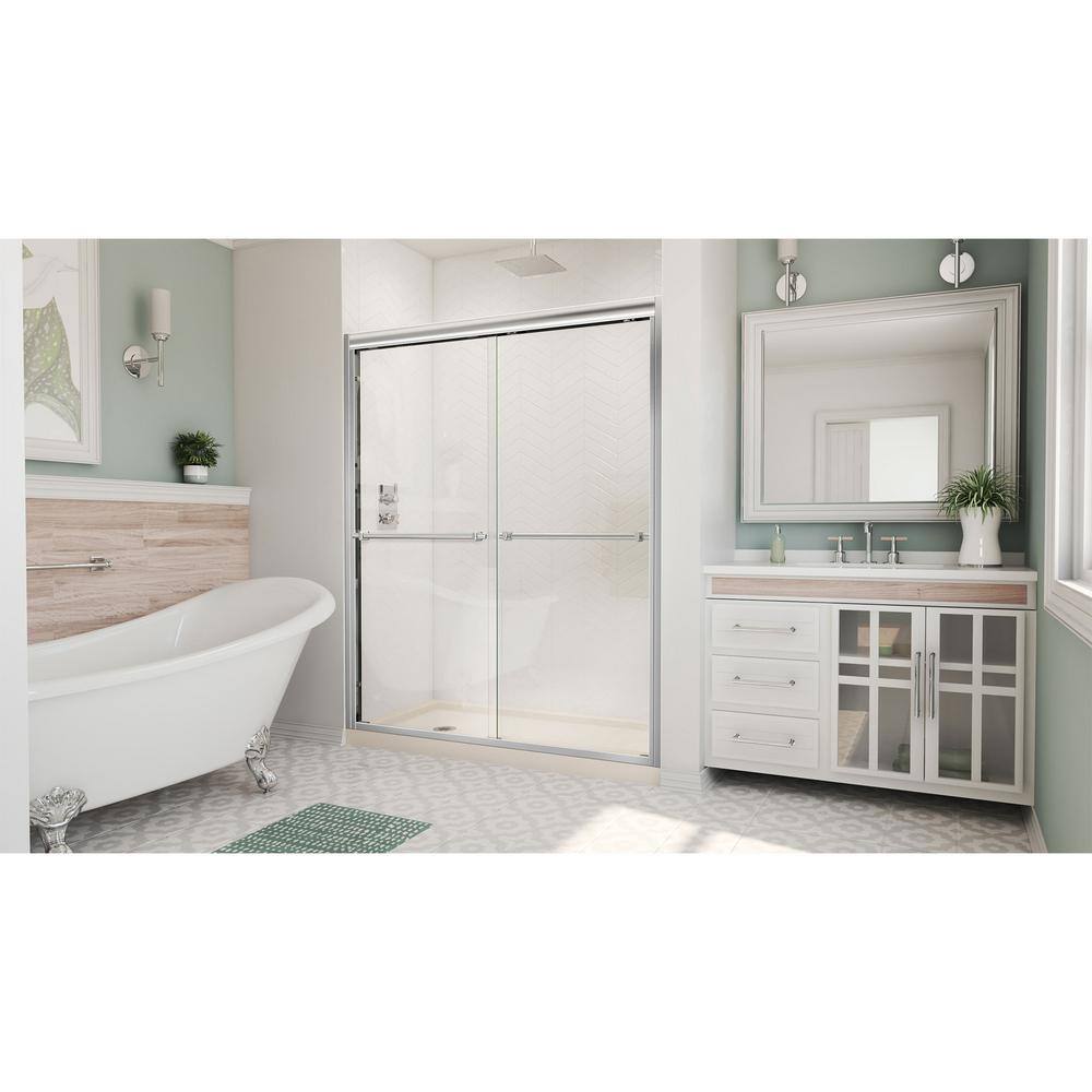 Duet 60" Frameless Clear Glass Sliding Shower Kit with Brushed Nickel Hardware