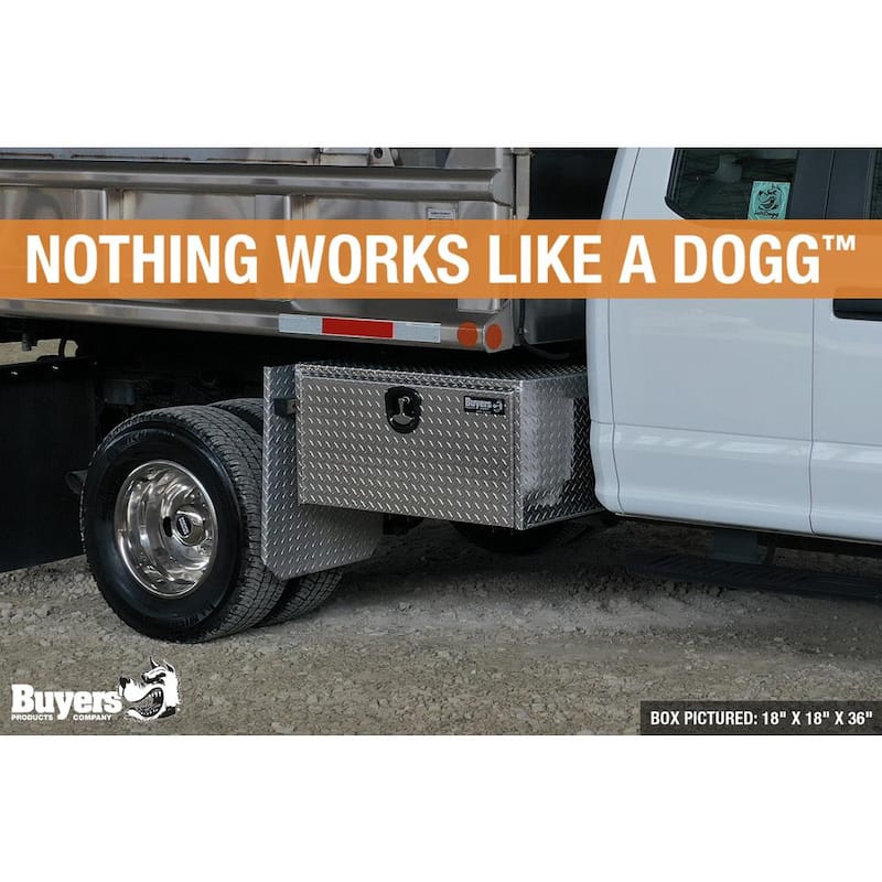 18 in. x 18 in. x 18 in. Diamond Plate Tread Aluminum Underbody Truck Tool Box with Barn Door