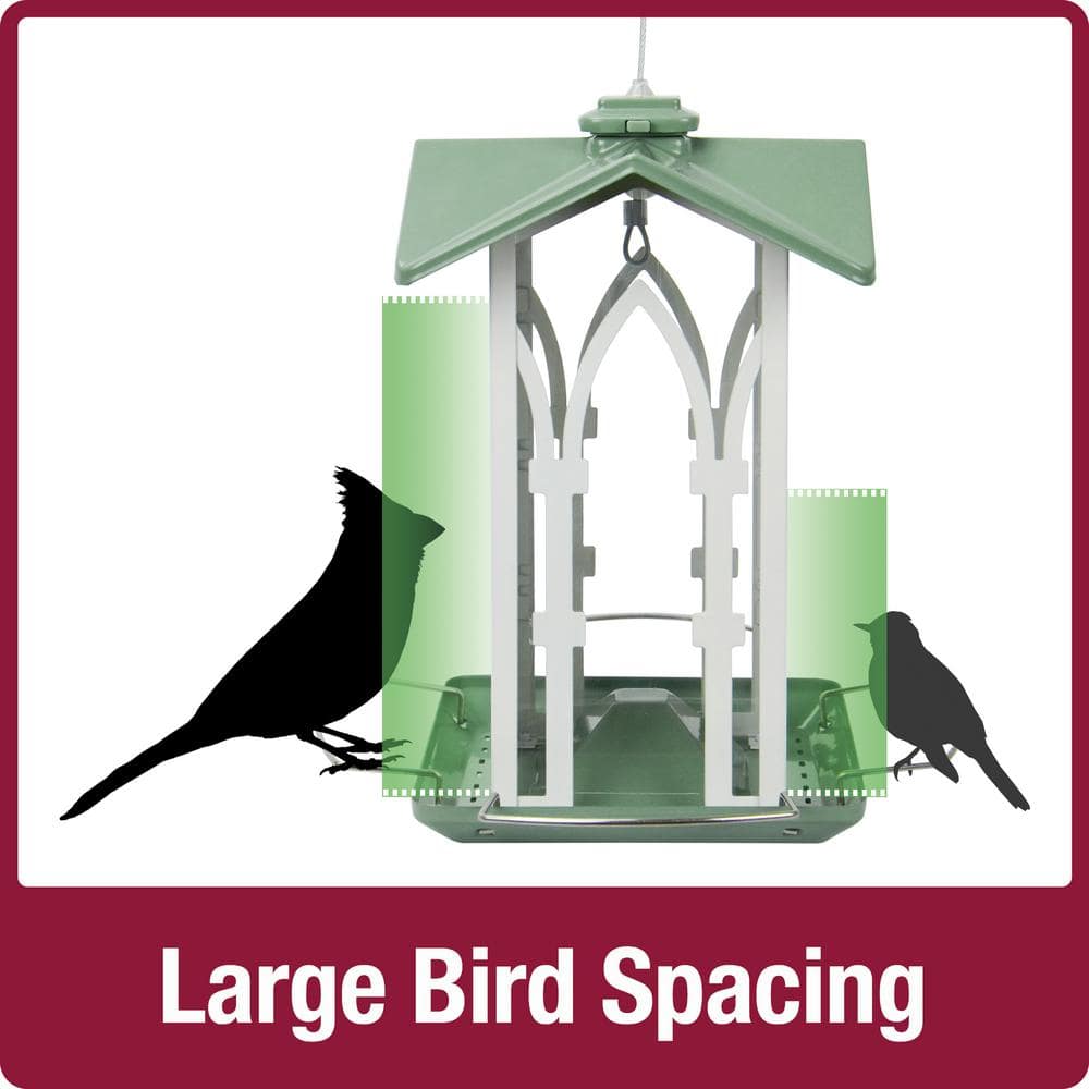 White and Green Metal Hanging Gazebo Bird Feeder with Floral Design