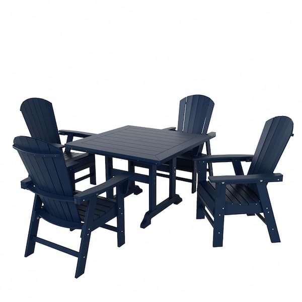Altura Outdoor Patio Weather Resistant Navy Blue 5-Piece HDPE Plastic Square Table Adirondack Dining Set