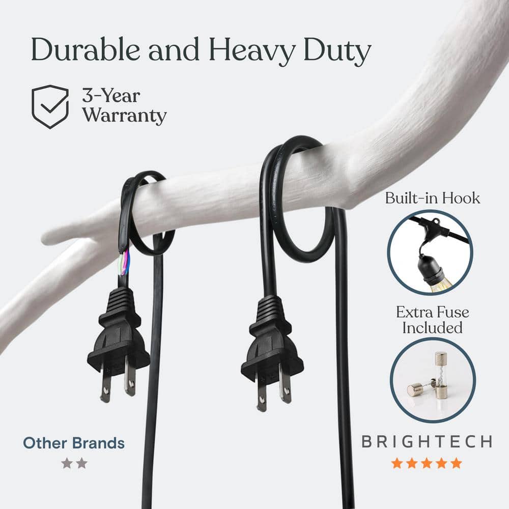 Brightech 7-Bulb LED Ambience Pro 1W 24ft 2700K S14 Indoor Outdoor Plug-in Hanging String Lights Clear Bulb Black Wire