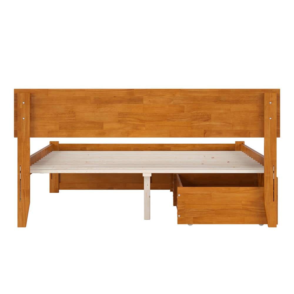 Light Toffee Queen Wood Platform Bed with Storage Drawers