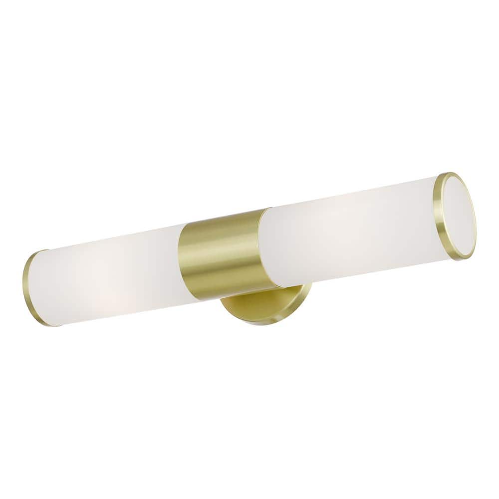 Crestmoor 18.5 in. 2-Light Satin Brass ADA Vanity Light with Satin Opal White Glass