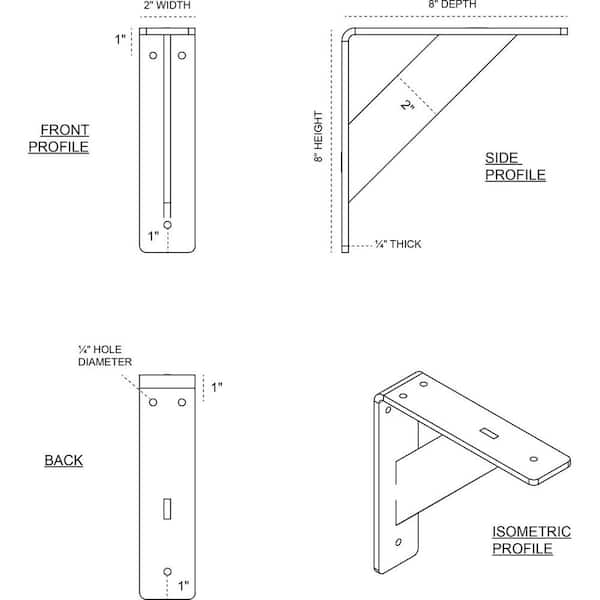 Ekena Millwork 8 in. x 2 in. x 8 in. Steel Unfinished Metal