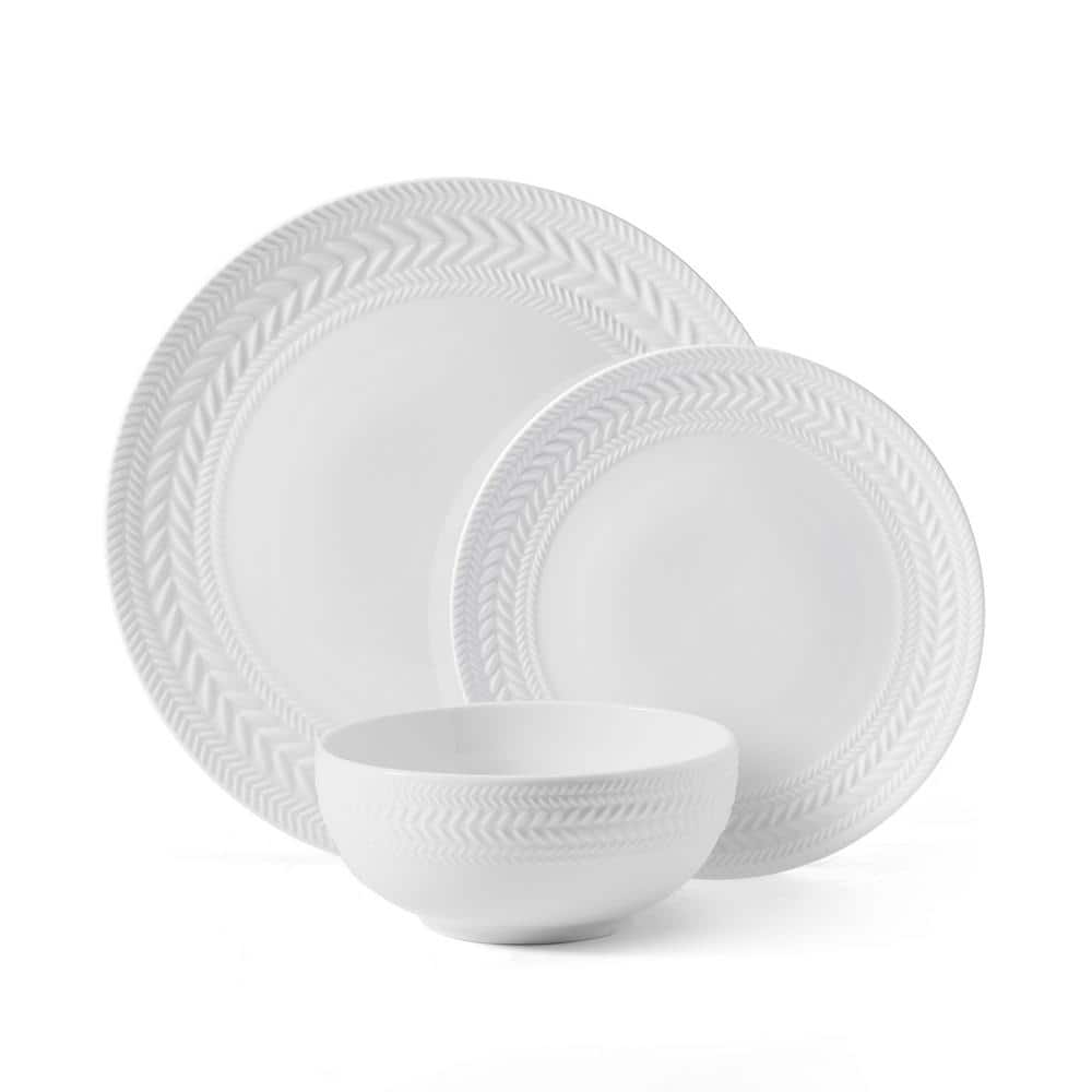 Josephine White Porcelain Embossed 24-Piece Dinnerware Set