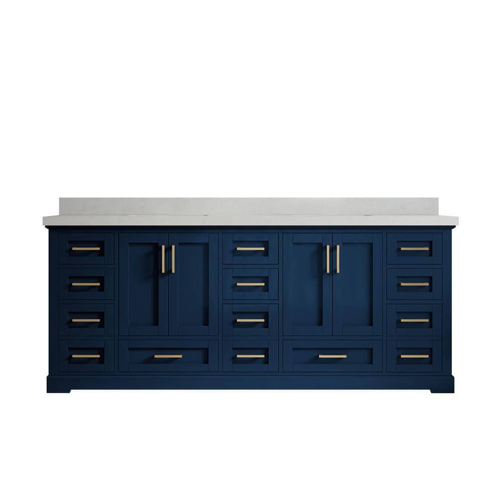 "Boston 84 in. W x 22 in. D x 36 in. H Double Sink Bath Vanity in Navy Blue with 2"" Carrara Quartz Top" price history on PriceWatchPro