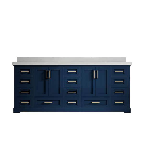 Willow Collections Boston 84 in. W x 22 in. D x 36 in. H Double Sink Bath Vanity in Navy Blue with 2" Carrara Quartz Top