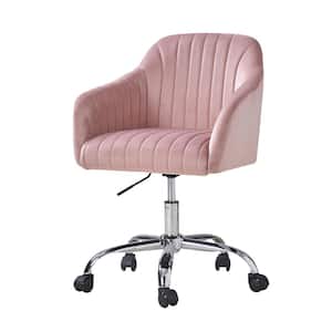 Thomas Pink Modern Velvet Swivel Task Chair with Channel Tufted Back