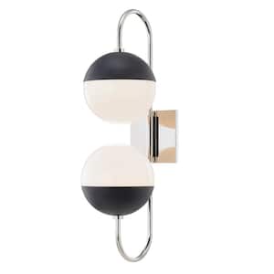 Renee 2-Light Polished Nickel/Black Wall Sconce with Opal Glossy Shade