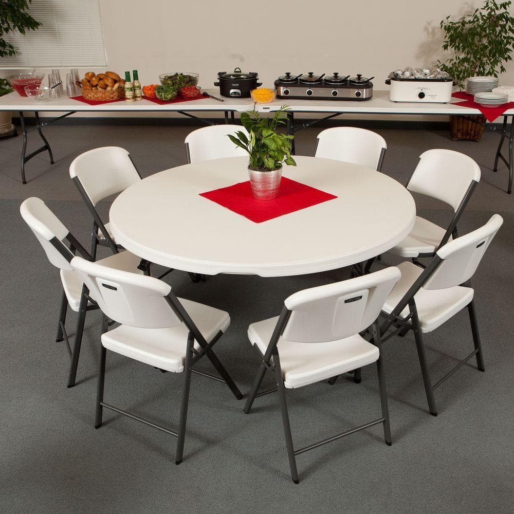Almond Round 60-Inch Plastic Folding Banquet Table Set