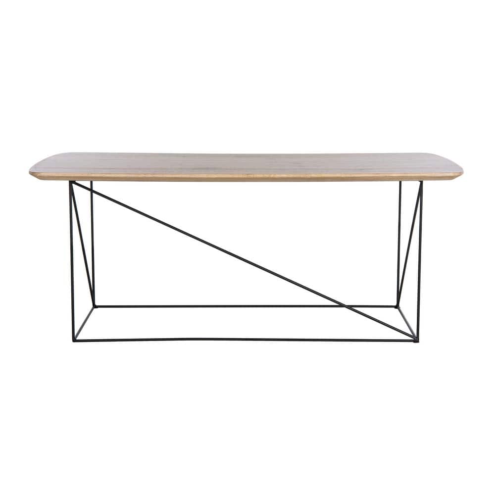 Transitional Taupe and Black Rectangular Coffee Table with Iron Legs