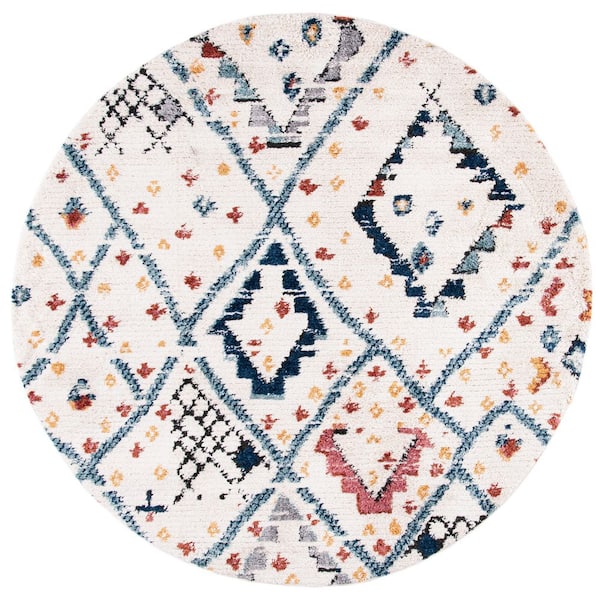 Morocco 8 ft. x 8 ft. Round Ivory/Multi Geometric Western Area Rug
