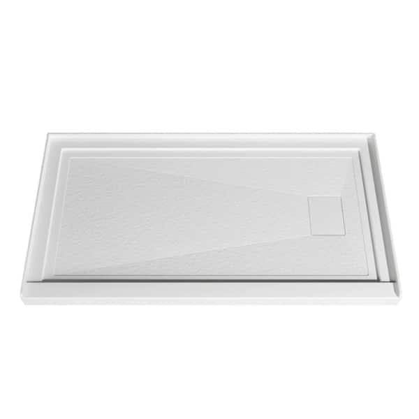 60 in. D x 32 in. W Acrylic Shower Base Pan White Right Drain Single Threshold Non-Slip Surface