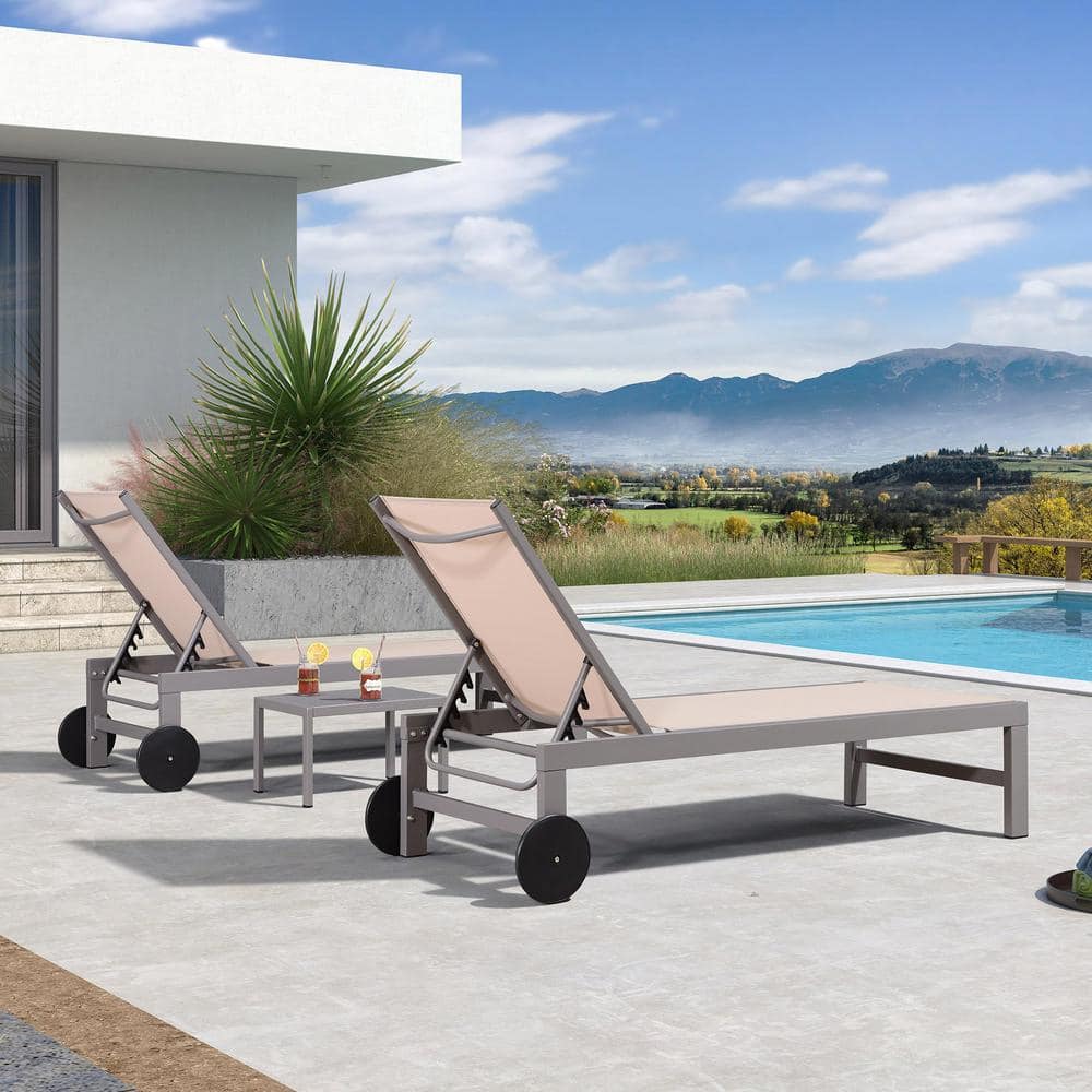 PURPLE LEAF Aluminum Light Grey Frame Outdoor Chaise Lounge Patio