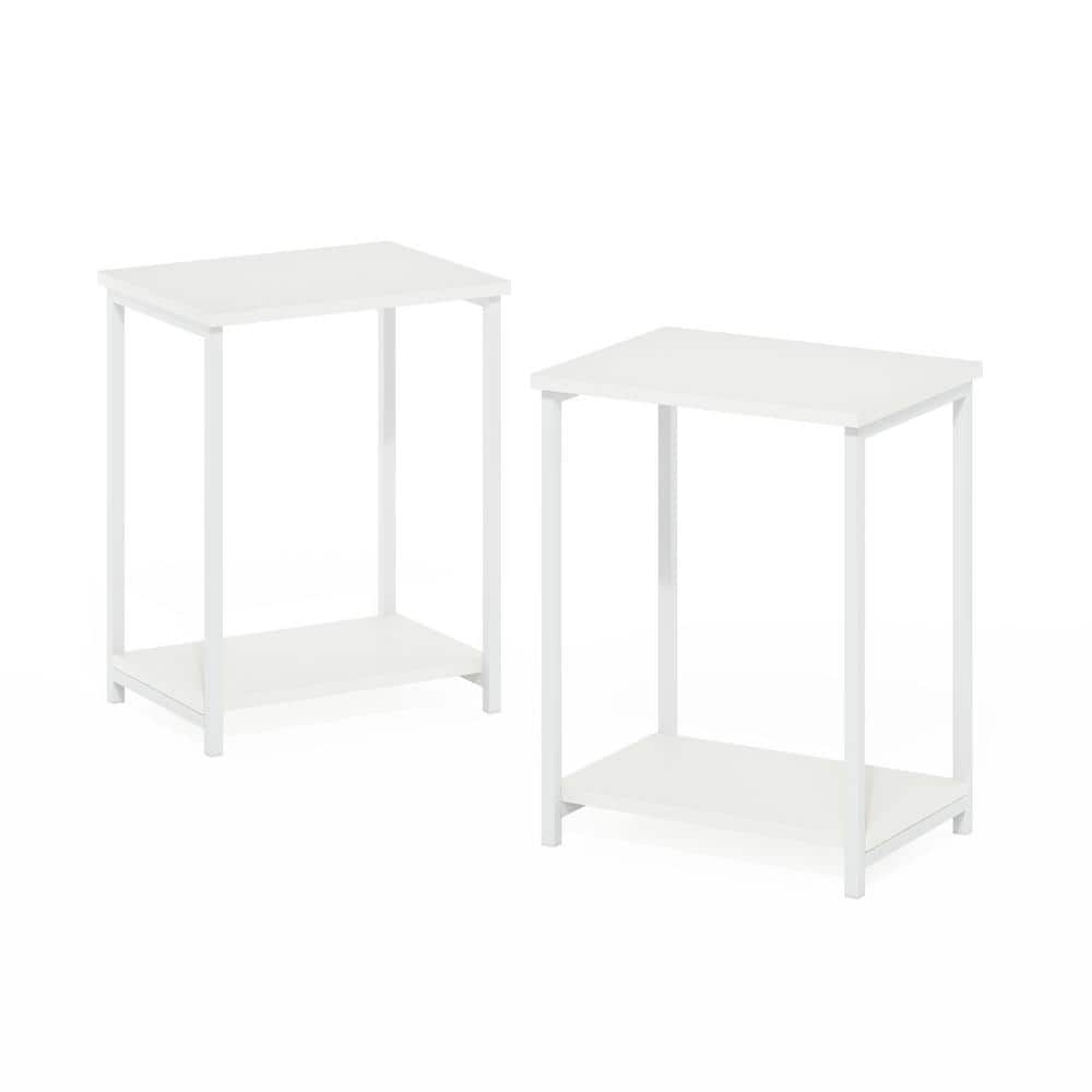 White Table Basic Furinno Simplistic 15.2 in. White/White Rectangle Wood End Table with ...
