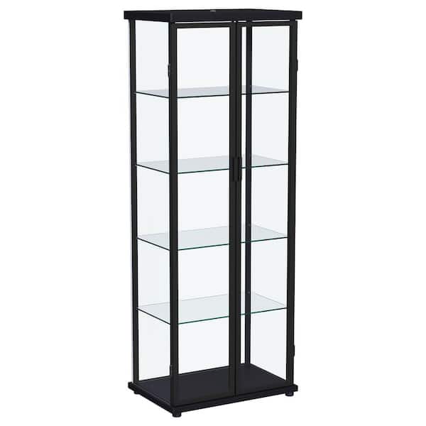 Coaster Aero 64.25 in. Tall Black and Clear Glass 4-Shelf Accent Bookcase Curio Cabinet with LED Lighting