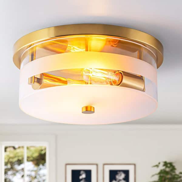 TinHon Modern Gold 3-Light Clear Ripple Glass Flush Mount Ceiling