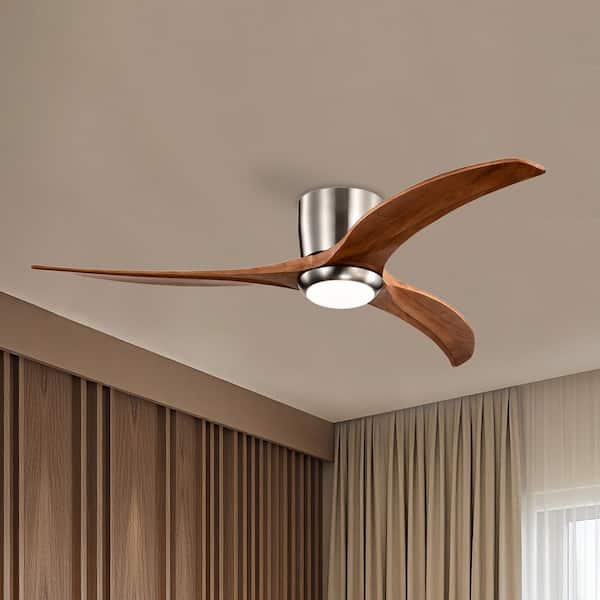52 in. Integrated LED Indoor Flush Mount Brushed Nickel/Walnut Standard Ceiling Fan with Light and Remote 6-Speed