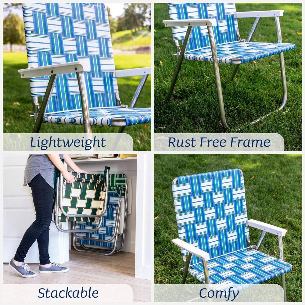 Midnight Black Aluminum Webbed Beach Chair with Arms
