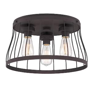 16 in. Brooklyn 3-Light Bronze Ceiling Light Flush Mount