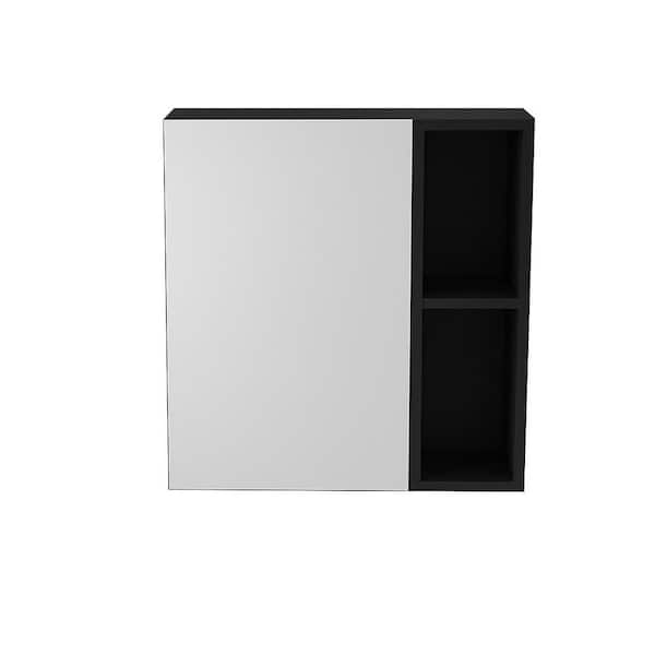 17.7 in. W x 19.5 in. H Rectangular Black Particle Board Surface Mount Medicine Cabinet with Mirror and Open Shelves