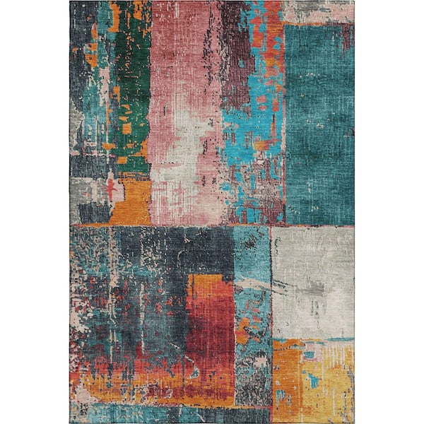 Mayfield Premium Machine Washable Abstract AMF1866 Teal 8 ft. x 10 ft. Area Rug