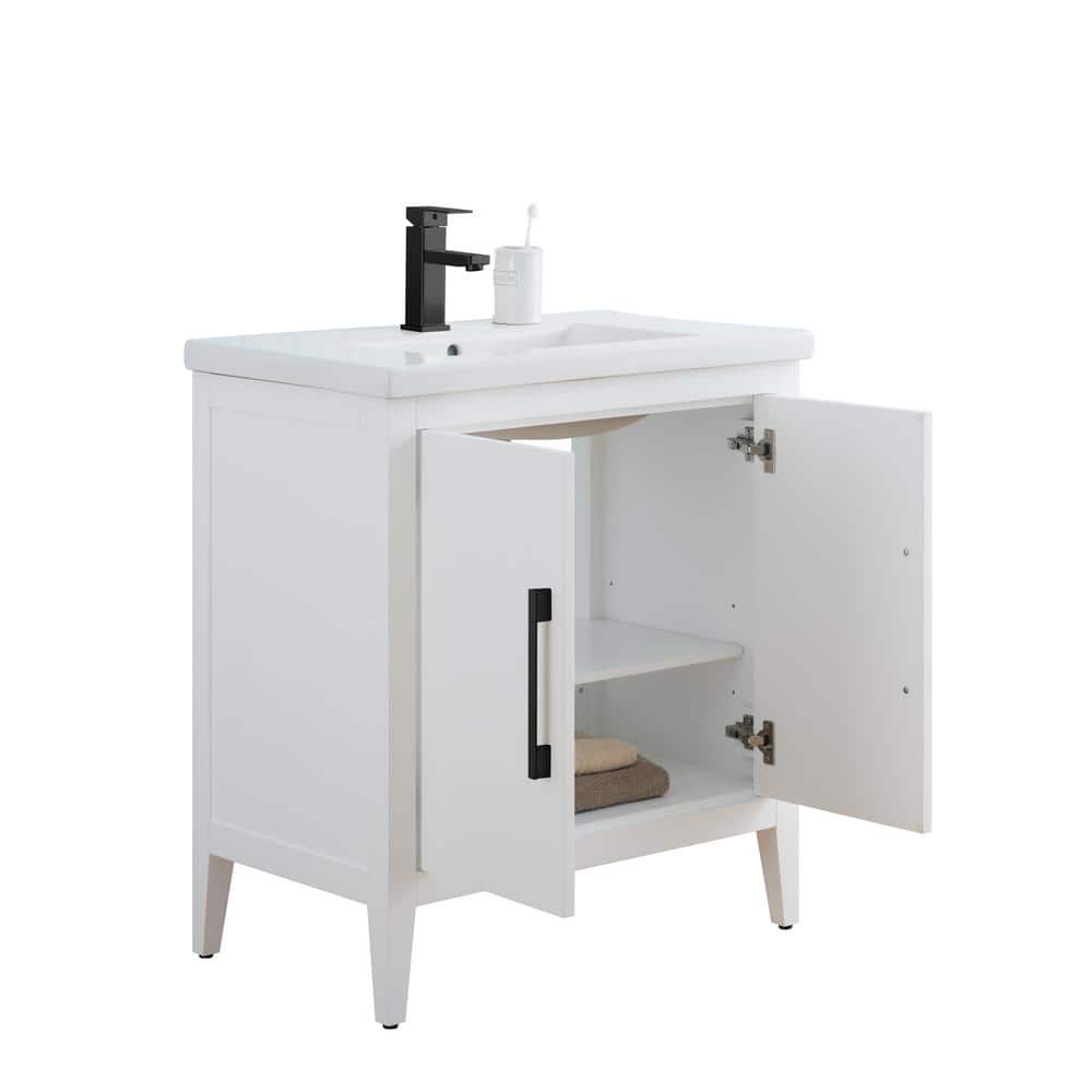 30" White Freestanding Bathroom Vanity with Ceramic Top