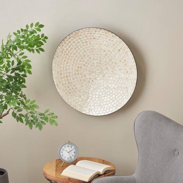 Litton Lane Cream Mother of Pearl Shell Round Geometric Disc with Wood ...