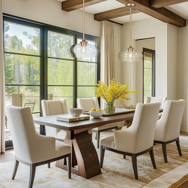 Modern 12.4 in. 1-Light Gold Pendant Light Minimalist Kitchen Island Light with Clear Glass for Dining, Breakfast Nook