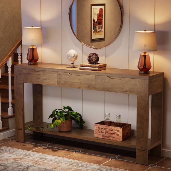 thumbnail image 2 of FCH Console Table With 3 Drawers & Storage Shelf - Wood Entryway Sofa Table For Living Room, Hallway 2 of 5